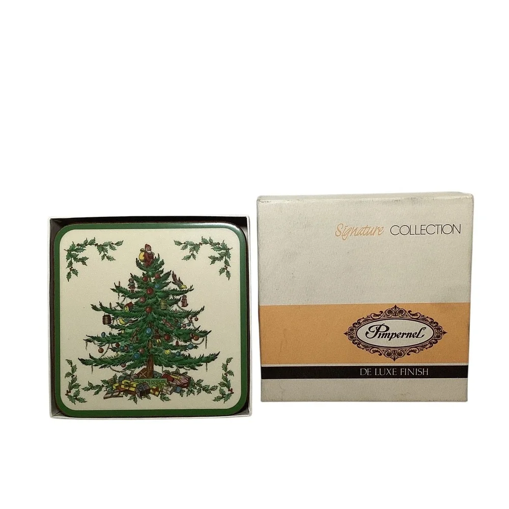 Pimpernel Spode Christmas Tree Coasters Set of 6 Cork Backed Made in England Box